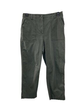 Talbots High Waist Crop Pants Womens 12 Army Green Patch Pocket Stretch